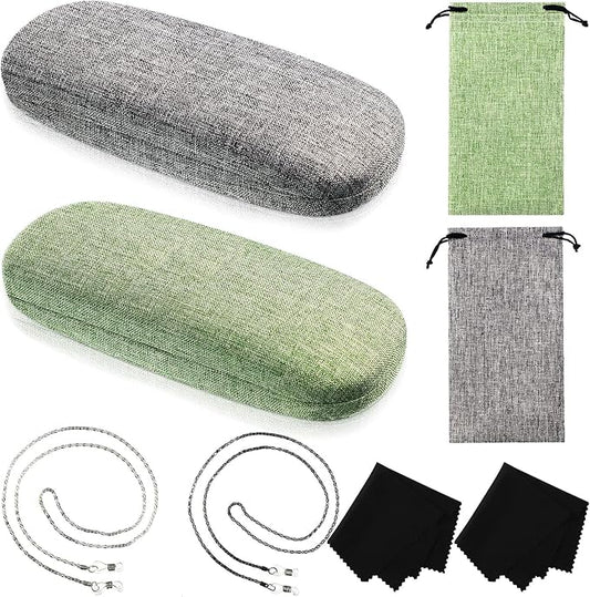Frienda 2 Set Eyeglass Case Kit Hard Shell Fabric Dusty Colors Eyeglass Case with Storage Bag Glasses Chain Cleaning Cloth