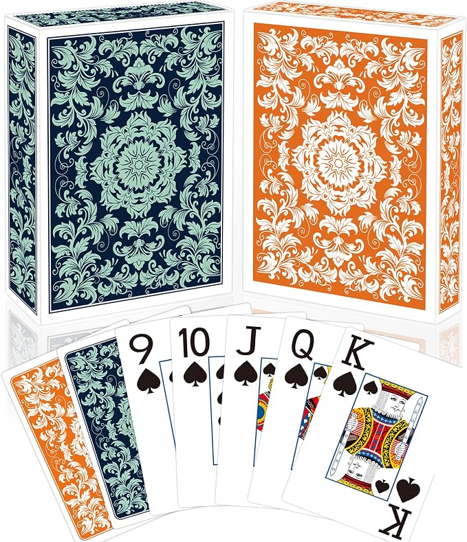 Playing Cards,Deck of Cards,Playing Card 2 Pack,Poker Cards Set,Jumbo Large Print Playing Cards for Adults Seniors,Card Games for Family Game Night Party (Green and Orange)
