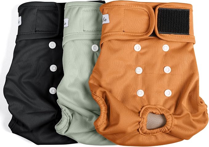 Female Dog Diapers - Premium Reusable Diapers for Doggie in Heat - Highly Absorbent Dog Diapers Female for Pet Incontinence with Adjustable Snaps Brown Black, XXL