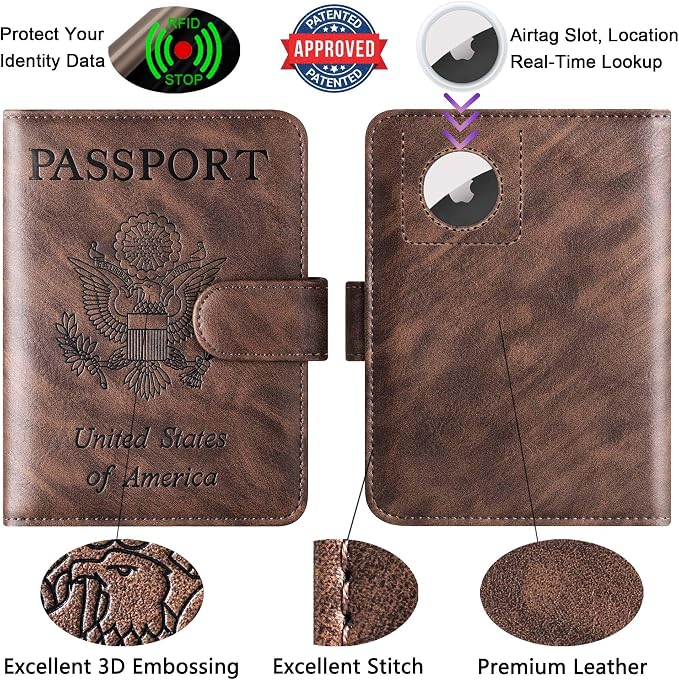LOHASLIFE Airtag Passport Holder for Travel Essentials, Passport Cover | Wallet, Leather Rfid Blocking Card Case, Travel Accessories, Vacation Luggage Must Haves, for Men Women
