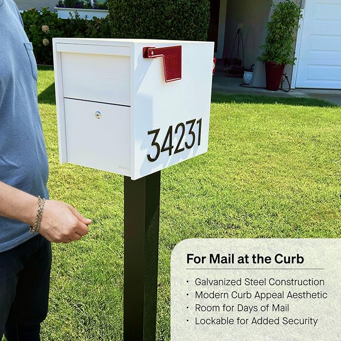 Adoorn Lockable Post Mount Mailboxes for Outside - Large Anti-Theft Locking Mailbox for Packages and Letters - Weatherproof Construction - Durable Steel - 15.5" H x 12" W x 18.5" D - White