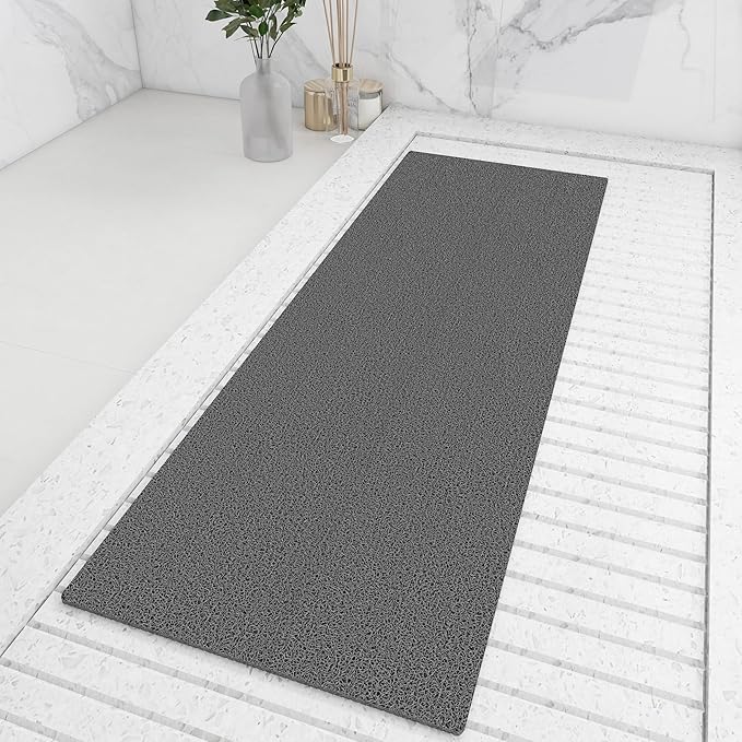 Bathtub Mat Non Slip, 47x17 Inch Shower Mats for Inside Shower, PVC Loofah Bathroom Mat Quick Dry with Drain Hole, Phthalate-Free Bath Mats for Shower Bathroom Tub and Wet Areas (Grey)