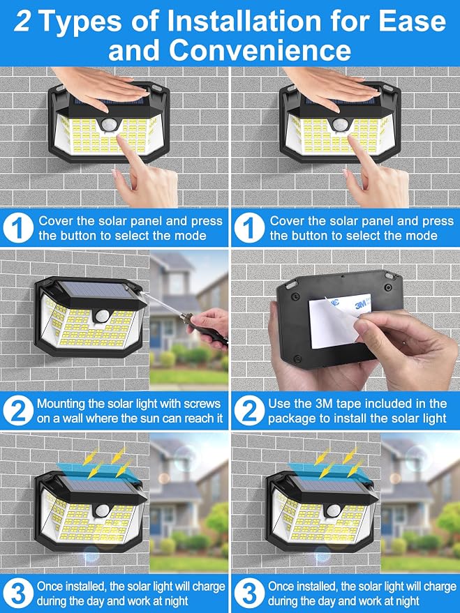 LANSOW Solar Motion Sensor Lights Outdoor 6 Pack, 188 LED/3 Modes, White | Motion Sensor Outdoor Lights IP65 Waterproof 270° Lighting, Solar Powered Security Flood for Outside Yard Garden Wall Patio