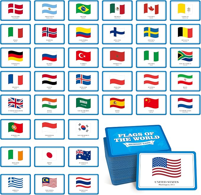 80 PCS Flags of The World Matching Game, A Fun & Fast Countries of The World Picture Memory Match Game, Educational Learning Toys Enhance Memory & Matching Skills for Kids Ages 3 and Up