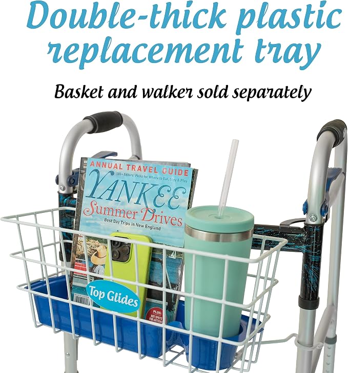 Heavy Duty Clear Plastic Insert/Tray/Cup Holder for Walker Basket (Blue)