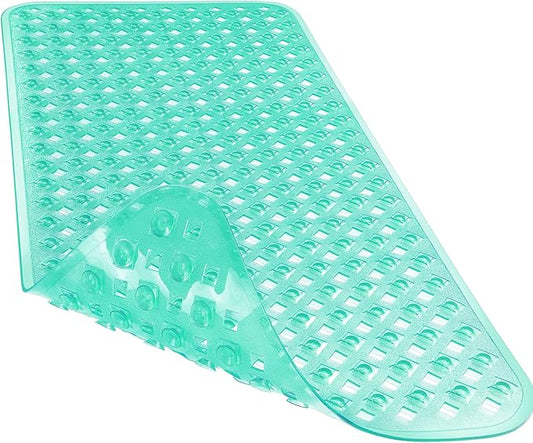 Yimobra Non Slip Bath Mat, Super Strong Suction Cups,34.5"x15.5"Long Tub Mat with Drain Holes, Machine Washable Fast Draining Shower Mats, Bathroom Essentials,Clear Green