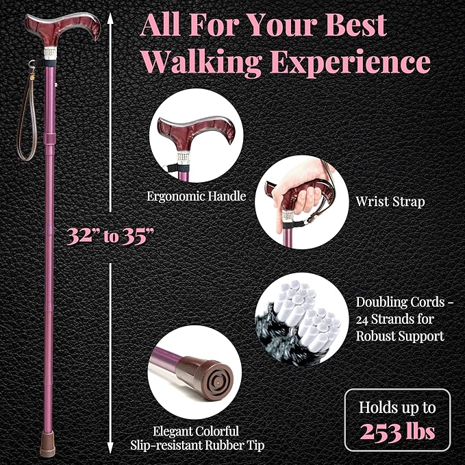 Merry Sticks Designer Foldable Walking Canes with Finest European Crystals, Folding Canes for Women and Men, Adjustable & Collapsible Canes for Seniors, Stylish Rhinestone Gift - Royal Champagne Gold