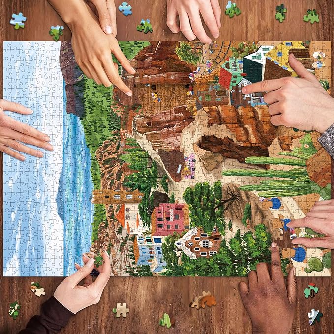 1000 Piece Jigsaw Puzzles for Adults, Mining Town Cliff Puzzle with 1:1 HD Poster, Precise Interlocking, Letter Markings on Back, Dust-Free, Stress Relief & Ideal Family Game Gift