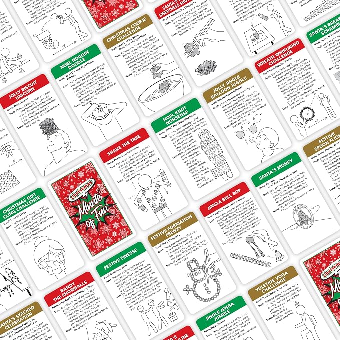 Funwares Minute of Fun Christmas Edition, 218 Challenges, 2-12 Players | Minute to Win It Style Holiday Games, You Provide Candy Canes, Stockings & Ornaments, 109 Cards, Christmas Party, Ages 8+