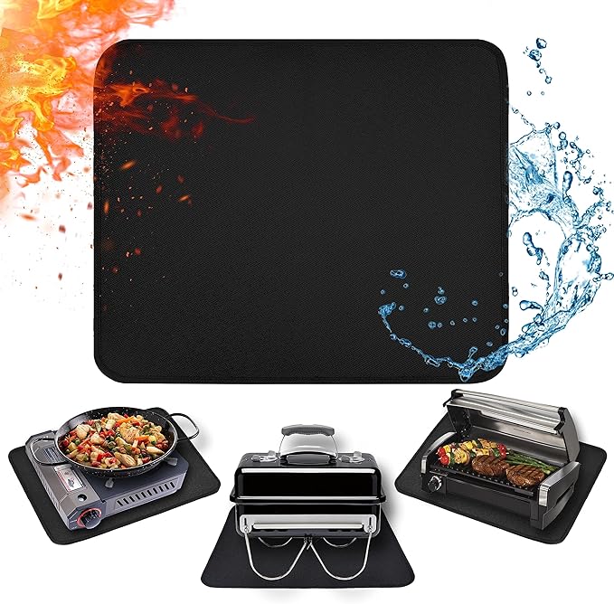 Heat Resistant Mats for Countertop fits Tabletop Grill, 18x15x0.04in, Black | 1022℉ Fireproof grill mat for countertop/table protection, fits gas/charcoal grills, pizza ovens, fits Blackstone & Ninja