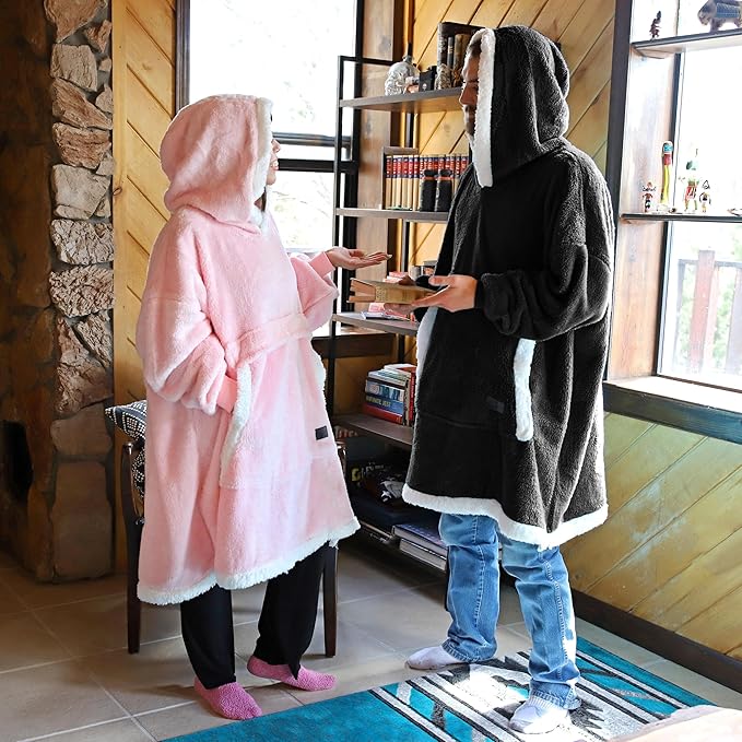 Catalonia Oversized Blanket Hoodie Sweatshirt, Wearable Sherpa Lounging Pullover for Adults Women Men