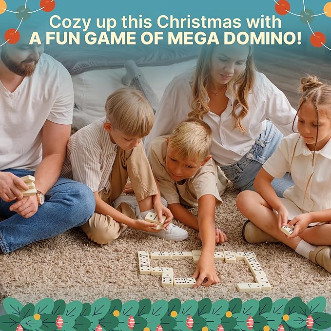 Mega Large 3" Dominoes Set for Adults and Kids – Dominoes Double 6 Classic Board Games – Double Six Domino Set with 28 Tiles and Gift Case, Juegos de Mesa (MEGA)