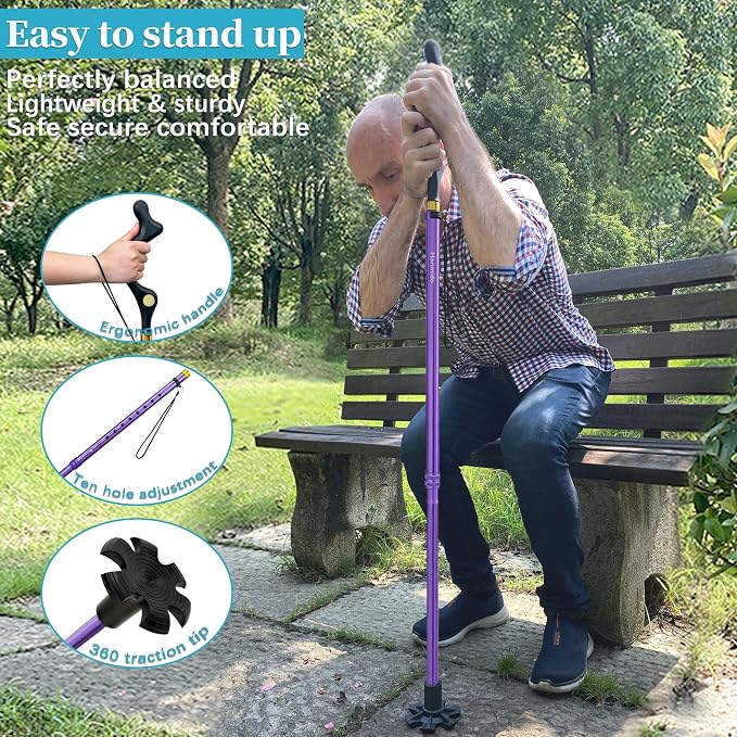 Walking Cane Foldable for Men & Women Seniors for Balance,Self Standing Folding,Height Adjustable Anti-Slip Lightweight Alloy Walking Stick for Travel Mobility Aid