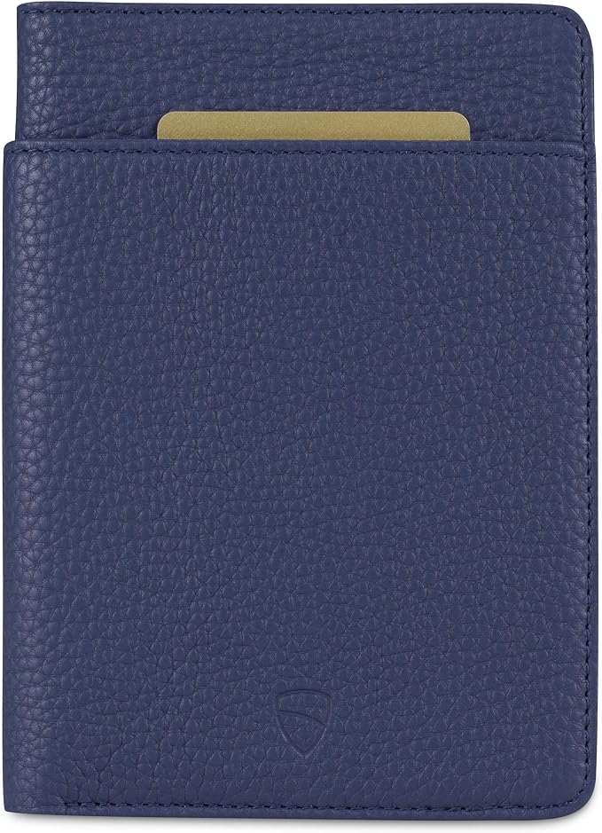 Vaultskin KENSINGTON Passport Holder for Travel, RFID Wallet (Matt Blue) | Slim genuine leather book cover, small case for men and women, inner sleeve, cards, cash, scan blocking protection, gift box
