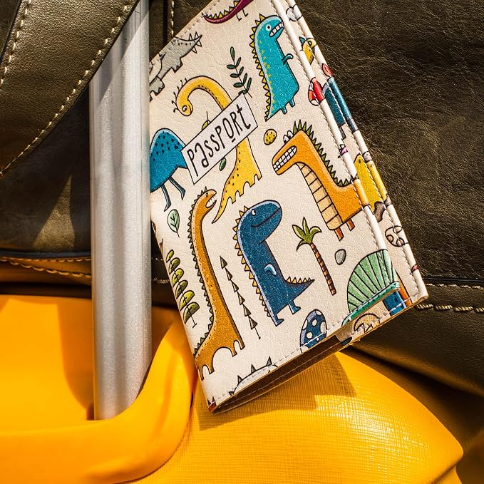 Passport Cover for Kids, Women and Men, Cute Travel Passport Holder (Dinosaur Pattern)