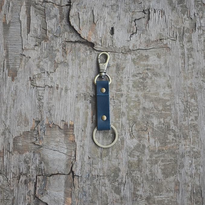 Genuine Leather Keychain Walnut Leather Key Holder Mens Belt Key Chain Ring Fob