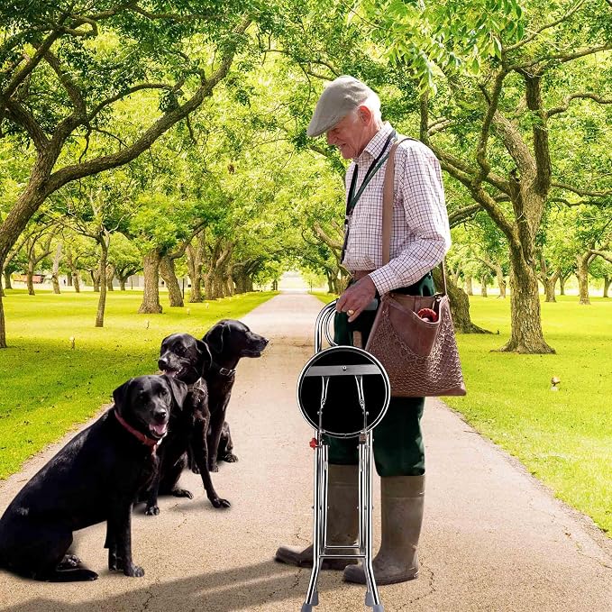 Folding Walking Stick with Seat, Stable Cane Chairs for Adults Eldely, Four Legged Portable Cane Seat Stool for Travel Hiking Waiting