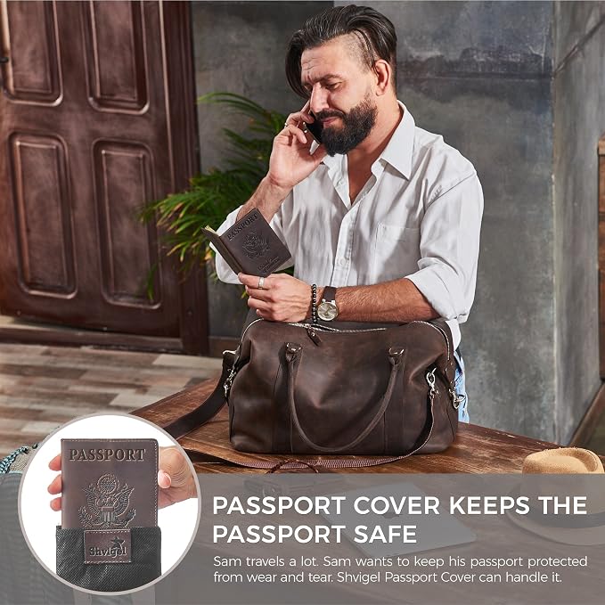 US Leather Passport Book Cover - Thin American Travel Passport Holder - Premium International USA Passport Protector Case for Women Men (Brown Vintage)