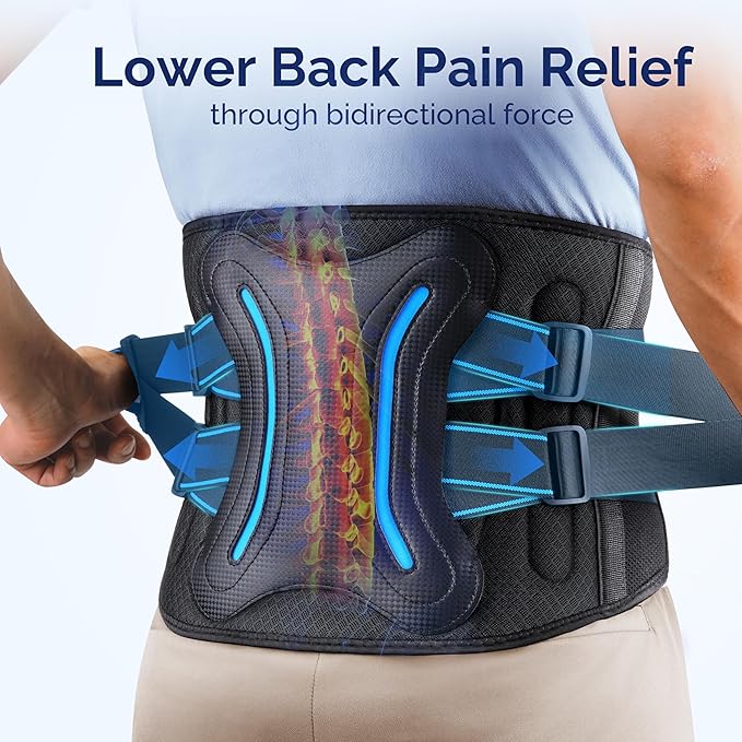FEATOL Lower Back Brace with 5 Reinforced Stays for Women and Men, Adjustable Snug-Fit Lumbar Support Belt for Work, Size 4XL, Waist 53.1"-57.5"