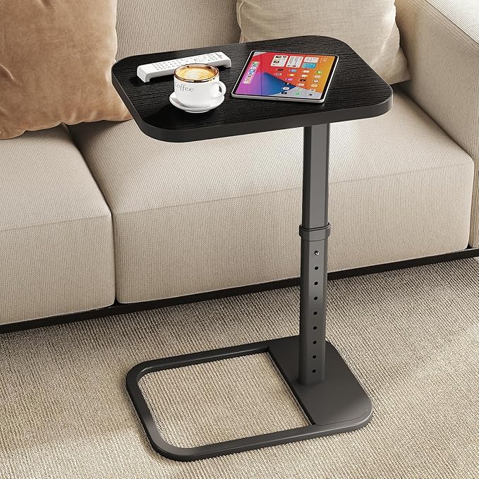 Kitstorack Upgraded TV Tray Table with Panel Lock, Adjustable Height & 90° Flip-Over Design, Sofa Arm End Side Table for Eating, Dinner, Snack, Laptop, Couch, Bed, Chair or Small Spaces, Black
