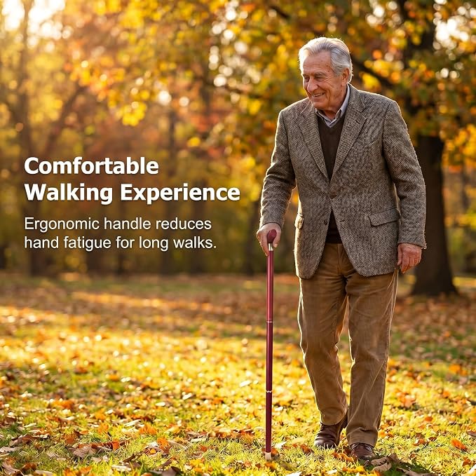 Handcrafted Solid Wood Walking Cane, 3-Section Detachable Brass Joints, Heavy Duty 400+ lbs Support, Lightweight 0.88 lbs, Anti-Slip Rubber Tip, 34.6 in