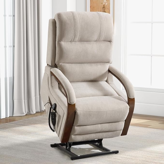 Trustyue Power Lift Recliner Chair, 180° Lay Flat Recliner, Lift Chair with Massage and Heat, Standing Assistance, Infinite Position Reclining, Living Room Chair for Elderly People(Fabric Beige1)