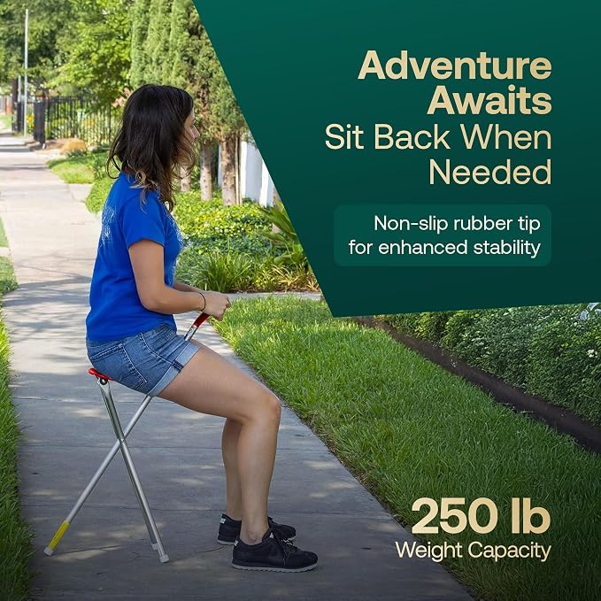 Sport Seat from Alex Orthopedic Walking Cane with Portable Seat for Sitting Anywhere - Ultra Light Support, Sitting and Travel for Seniors and Adults - Made in USA