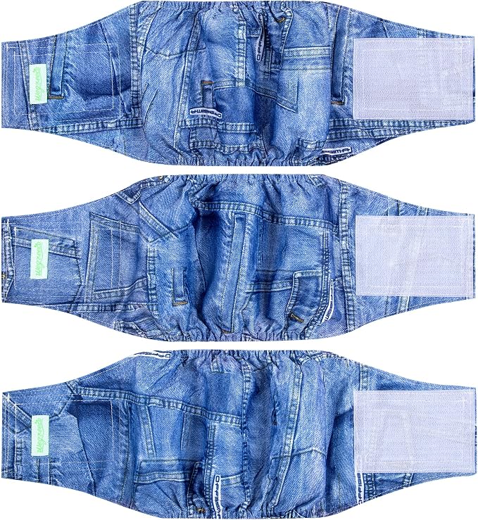 Wegreeco Jeans Washable Male Dog Diapers (Pack of 3) - Washable Male Dog Belly Wrap (Large)