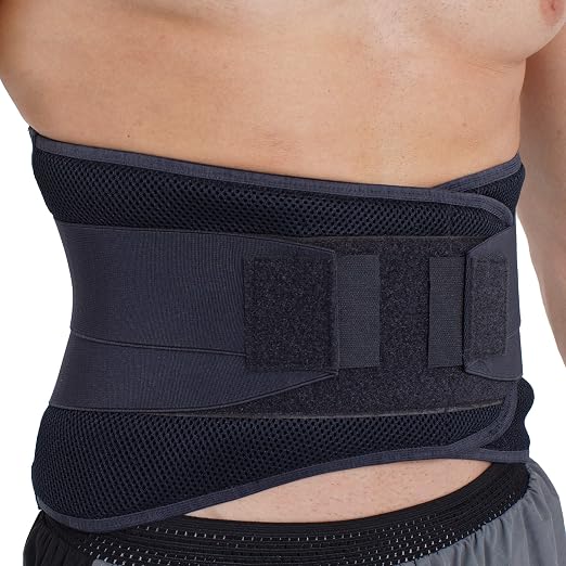 NeoTech Care Adjustable Compression Wide Back Brace Lumbar Support Belt (Charcoal, Size M)