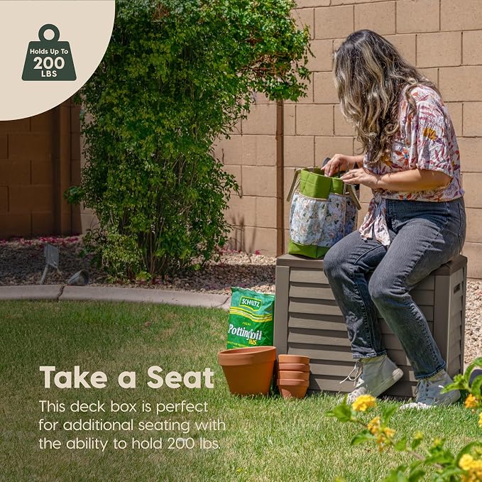 IRIS USA 35 Gallon Outdoor Deck Box, Lockable, Weather-Resistant, Brown | UV-Protected, Waterproof Resin, Patio Storage for Cushions, Garden Tools & Packages