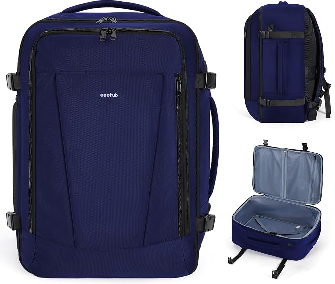 ECOHUB 35L TSA Friendly Travel Laptop Backpack for Men and Women, Large Carry-On Business Backpack with 17.3 In Laptop Compartment, Waterproof Oxford Fabric, Anti-Theft Pocket, Multiple Pockets, Blue