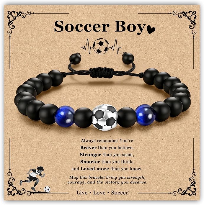 PEALICIOUS Soccer Gifts for Boys Sport Jewelry for Son and Dad | Golf Gifts for Golfers with Natural Stone, Hockey Baseball Bracelet for Boys, Men Soccer Golf Stuff for Team Hockey Bracelet
