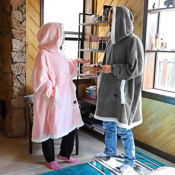 Catalonia Oversized Blanket Hoodie Sweatshirt, Wearable Sherpa Lounging Pullover for Adults Women Men