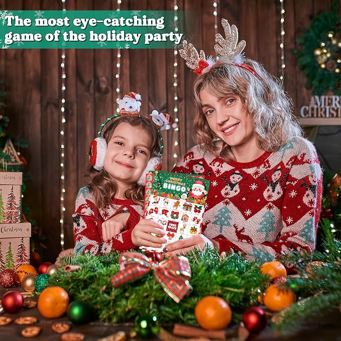 OHOME Christmas Games | Xmas Bingo for Kids - 24 Players Christmas Crafts Activities Party Favors Supplies for Families - Xmas Gifts Bulk for Boys Girls Grandkids | Stocking Stuffers for Kids Toddler