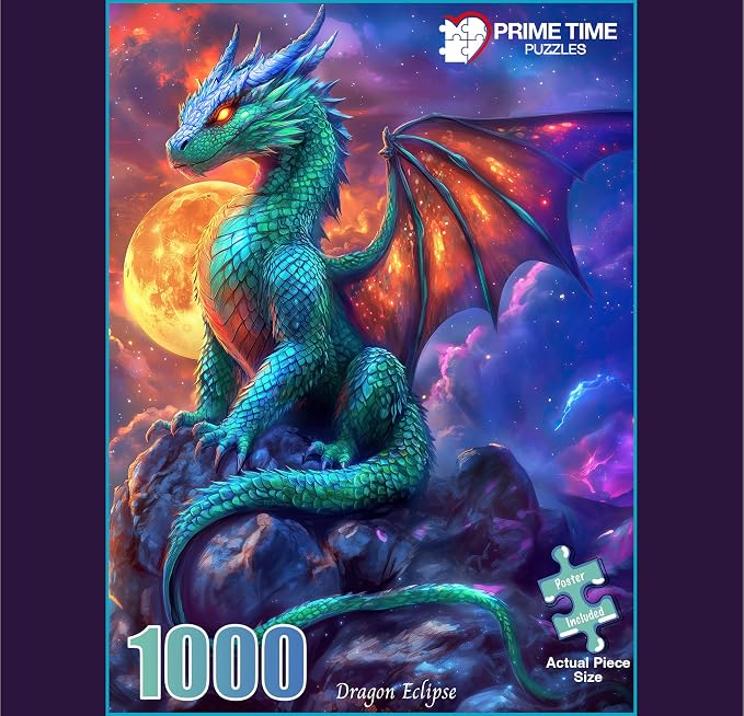 Adult Jigsaw Puzzle 1000 Piece Gothic Dragon | Features a vivid Fantasy Dragon Under the Moonlight scene. — Great for game nights on a table, puzzleboard, or floor.