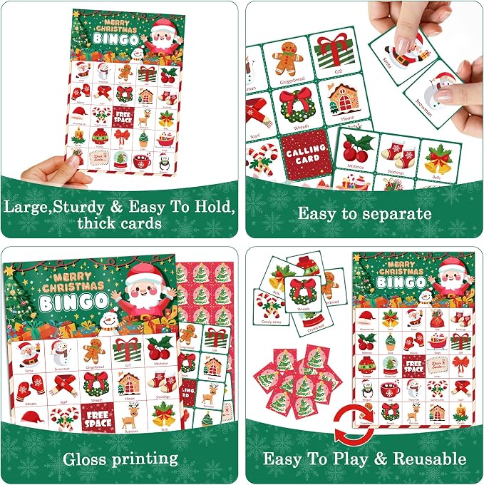 OHOME Christmas Games | Xmas Bingo for Kids - 24 Players Christmas Crafts Activities Party Favors Supplies for Families - Xmas Gifts Bulk for Boys Girls Grandkids | Stocking Stuffers for Kids Toddler