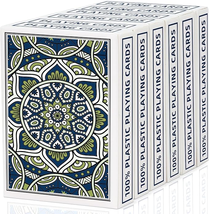 Playing Cards,Plastic Playing Cards Waterproof, Poker Size Card,Jumbo Large Print Playing Card for Adults and Seniors,6 Decks of Cards Bulk,Use for Party and Game (6 Pack Blue)
