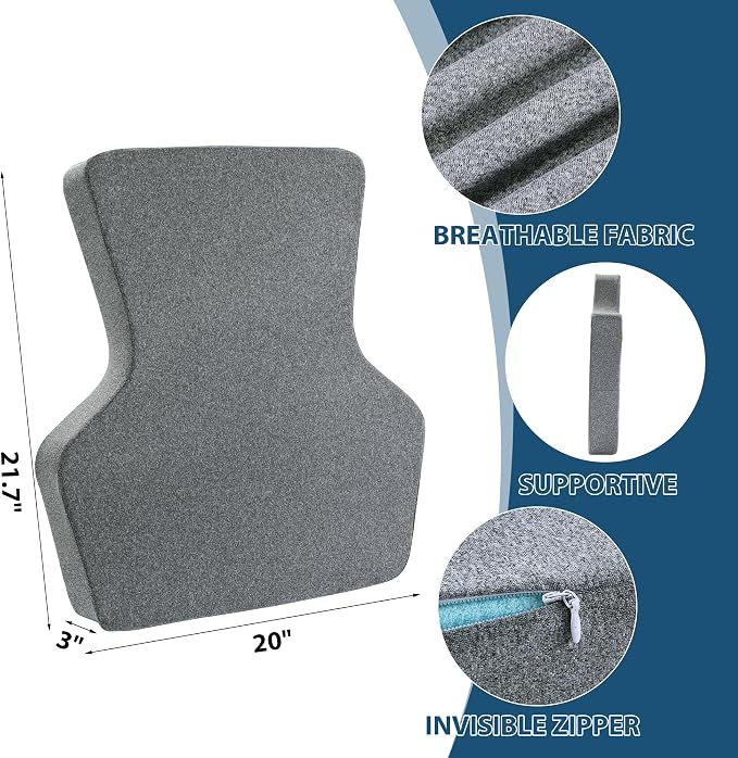 HOMBYS Ergonomic Lumbar Support Pillow for Recliner,Memory Foam Chair Back Support Cushion for Elderly,Extra Large Lumbar Support Pillow,Low Back Pain Relief Cushion,Dark Grey