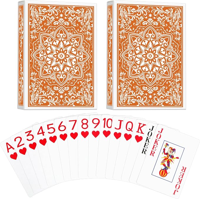 Playing Cards, Deck of Cards, Poker Cards, Jumbo Poker Size Large Print Playing Cards for Adults Seniors, Card Games for Family Game Night Table Games Magic Casino Theme Party (Orange)