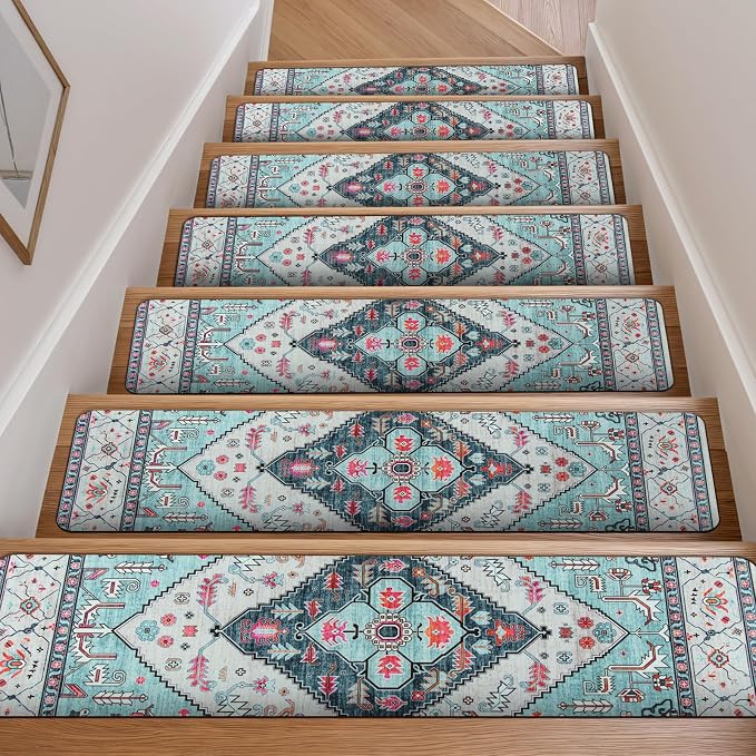 OJIA Non-Slip Stair Treads for Wooden Steps 15PC 30"X8" Indoor Stair Runner | Slip Resistant Stair Rugs Safety Mats for Dogs, Kids & Elders, Rubber Backed Stair Treads Stair Covers
