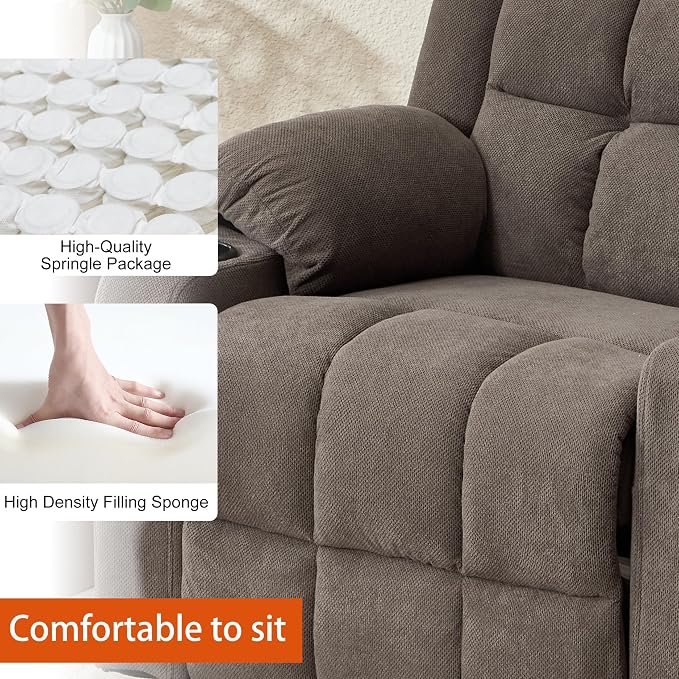 Ketaiyou Electric Power Lift Recliner Chair Sofa with Massage and Heat for Elderly, USB and Type-C Ports, Cup Holders, Infinite Position (Brown1, Regular)