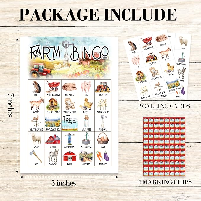 Farm Bingo Game Cards, Farm Barn Bingo Games for Adults, Field Cards Supplies, Farm Animal Birthday Party Decor Favors, Card Gifts for Women Friends Family Birthday Holiday, 04