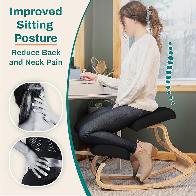 NYPOT Ergonomic Kneeling Chair with Adjustable Seats - Knee Chair for Posture Correction & Kneel Rocking Stool for Desk - Back Pain Relief and Support for Home and Office (Modern, Black Sand)