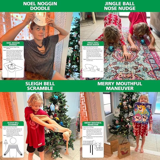Funwares Minute of Fun Christmas Edition, 218 Challenges, 2-12 Players | Minute to Win It Style Holiday Games, You Provide Candy Canes, Stockings & Ornaments, 109 Cards, Christmas Party, Ages 8+