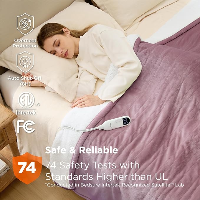 Bedsure Electric Blanket Full Size - Soft Flannel Heated Blanket, Fast Heating with 10 Time Settings & 6 Heat Settings, Warm Gift for Grandma (72x84 inches, Woodrose)