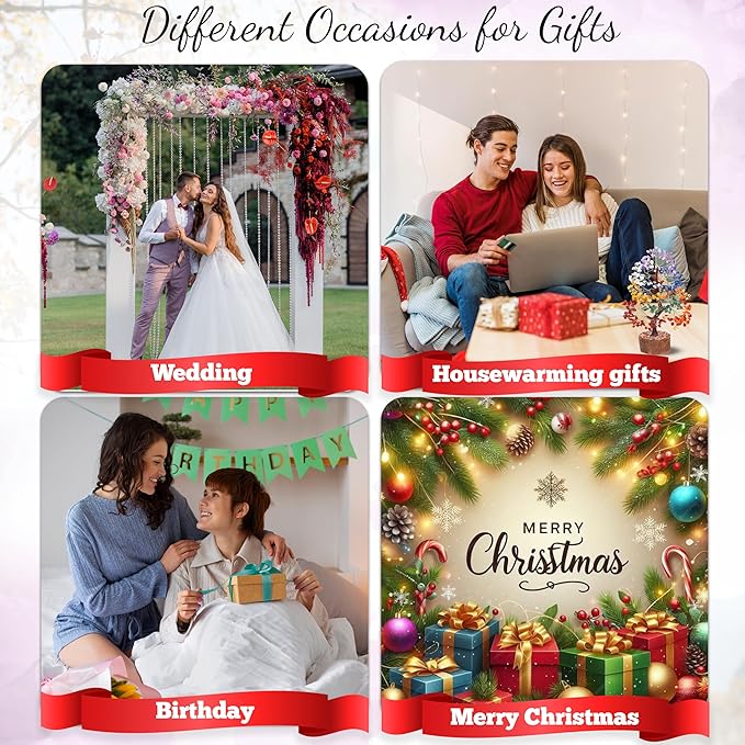 Multi Tourmaline Crystal Tree with Fluorite Rough Base Tree of Life Decor for Shelf, Bedroom, Birthday Gifts for Women, Sister Gifts, Birthday Gifts for Mom, Cute Home Decor Purple Decor Present