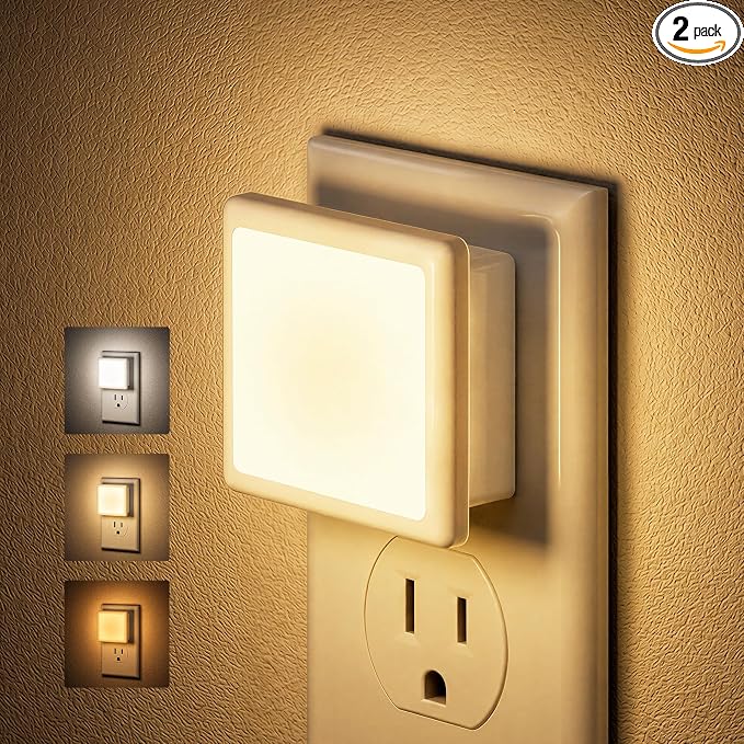 JandCase LED 3CCT Night Lights Plug into Wall, 0.3W Plug in Night Light | Dimmable, Dusk to Dawn Sensor, 2 Pack Bright Nightlight Auto-On/Off, for Adults Kids Room Bedroom Bathroom Hallway Kitchen