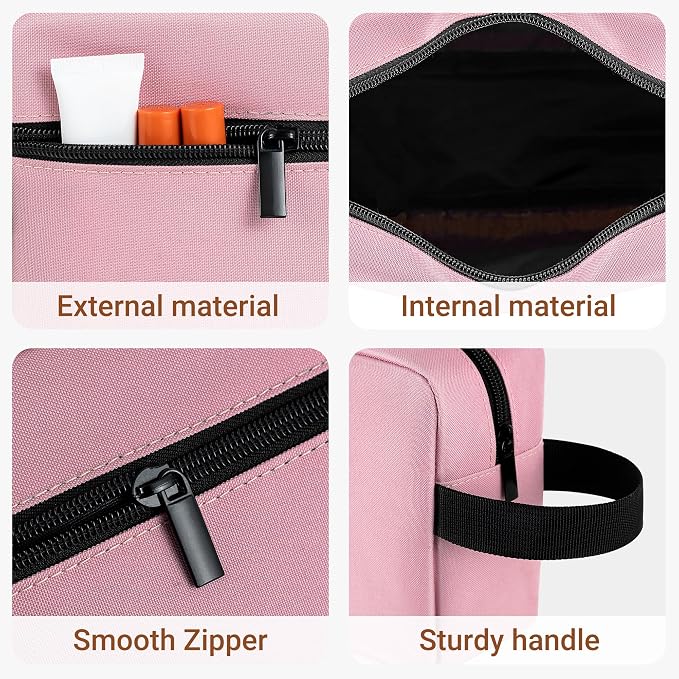 Elviros Travel Toiletry Bag for Women and Men, Lightweight Makeup Bag Hanging Dopp Kit with Compartment Cosmetic Organizer Small Tool Bag Travel Essentials,Gifts for Women(Pink)