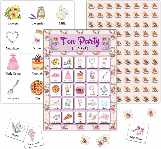 Garden Tea Party Bingo Game Card - 24 Players Bingo Games Set Indoor Outdoor Activities - Bridal Shower, Birthday, Tea Party Favors Supplies -A04