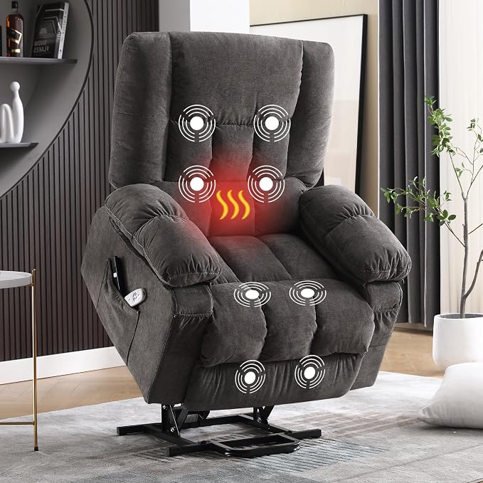 MAHOMICO Power Lift Recliner Chair for Elderly with Vibration Massage and Lumbar Heating,Electric Lift Recliner Single Sofa with Side Pocket,USB Charge Port for Living Room